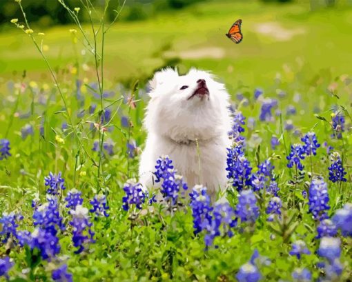 Dog And Bluebonnet Diamond Painting