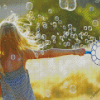 Girl Playing With Soap Bubbles Diamond Painting