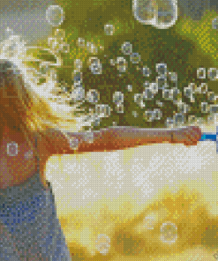Girl Playing With Soap Bubbles Diamond Painting