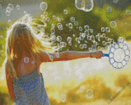 Girl Playing With Soap Bubbles Diamond Painting