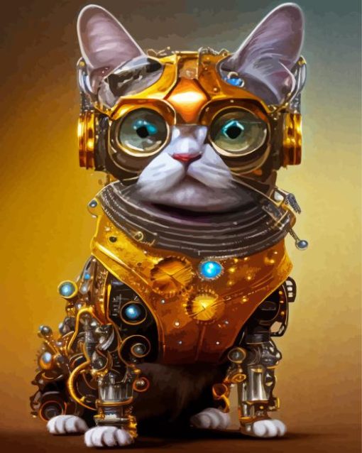 Steampunk Kitty With Glasses Diamond Painting