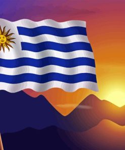 Uruguay Flag With Mountains Diamond Painting