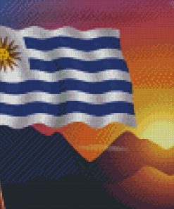 Uruguay Flag With Mountains Diamond Painting