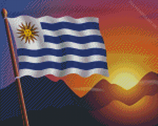 Uruguay Flag With Mountains Diamond Painting