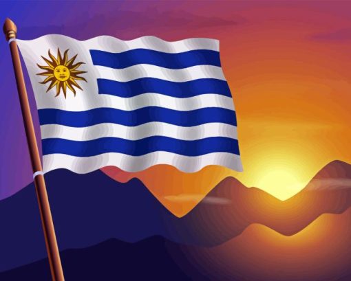 Uruguay Flag With Mountains Diamond Painting