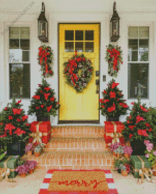 Yellow Christmas Door Diamond Painting