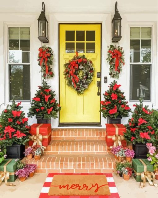 Yellow Christmas Door Diamond Painting