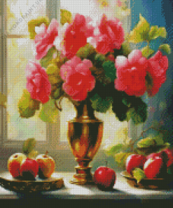 Begonias Vase And Apples Diamond Painting