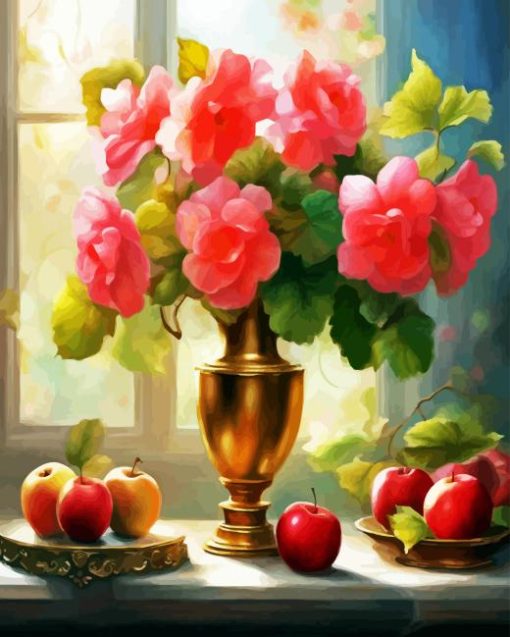 Begonias Vase And Apples Diamond Painting