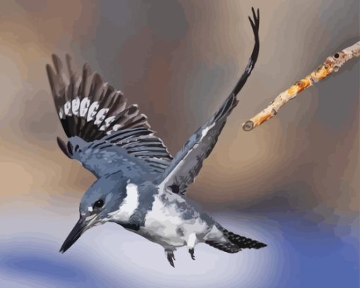 Belted Kingfisher Flying Diamond Painting