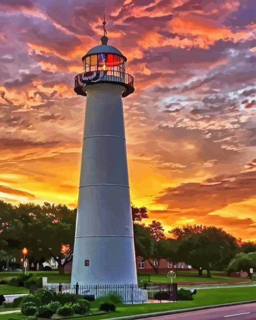 Biloxi Lighthouse Sundown Diamond Painting