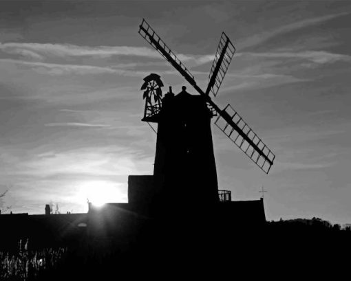 Black And White Cley Windmill Diamond Painting