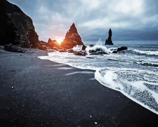 Black Sand Beach Diamond Painting