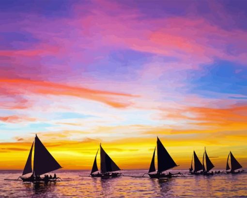 Boats In Sunset Diamond Painting