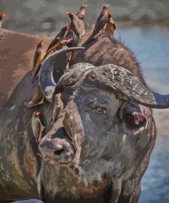 Buffalo And Red Billed Oxpeckers Diamond Painting