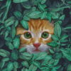 Cat Behind Green Leaves Diamond Painting