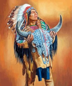 Chief And Bison Skull Diamond Painting