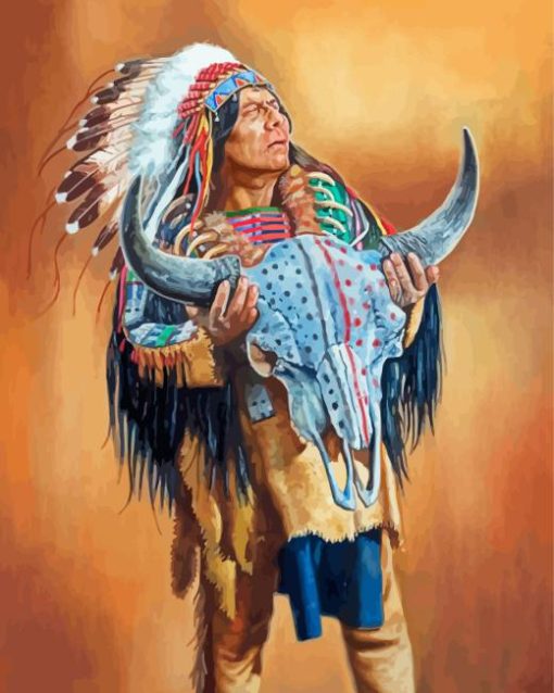 Chief And Bison Skull Diamond Painting