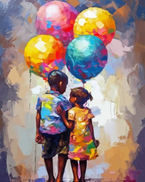 Children And Balloons Diamond Painting