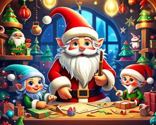 Christmas Dwarfs And Santa Diamond Painting