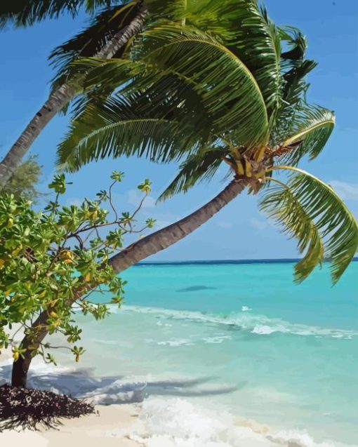 Coconut Tree On Beach Diamond Painting