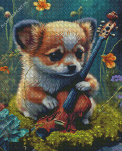 Cute Dog With Violin Diamond Painting