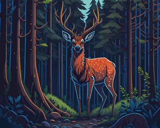 Deer And Forest Illustration Diamond Painting