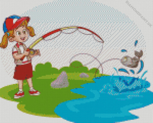 Fishing Girl Illustration Diamond Painting