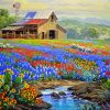 Flowers Field And Barn Diamond Painting