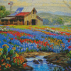 Flowers Field And Barn Diamond Painting