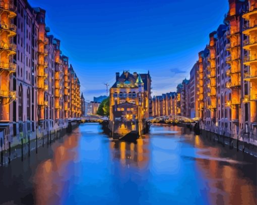 Hamburg City Canal Germany Diamond Painting