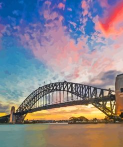 Harbour Bridge Pink Clouds Diamond Painting