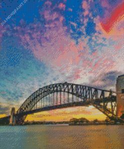 Harbour Bridge Pink Clouds Diamond Painting