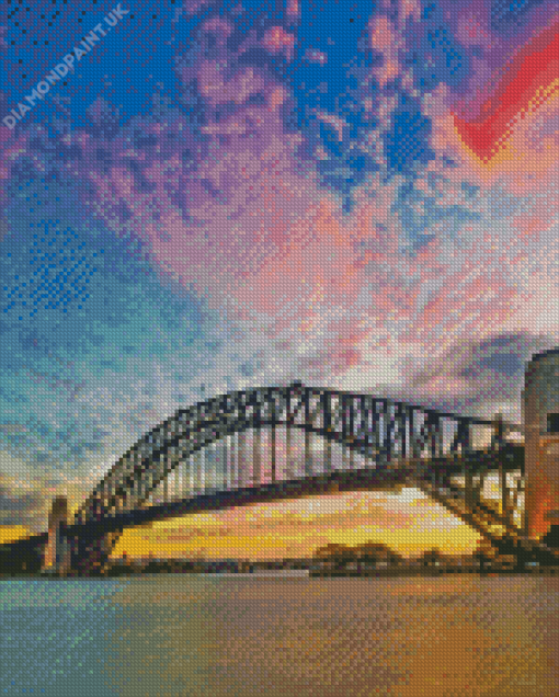 Harbour Bridge Pink Clouds Diamond Painting