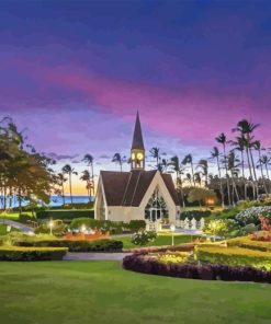 Hawaii Wailea Church Sunset Diamond Painting