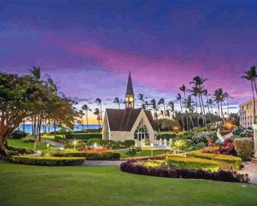 Hawaii Wailea Church Sunset Diamond Painting