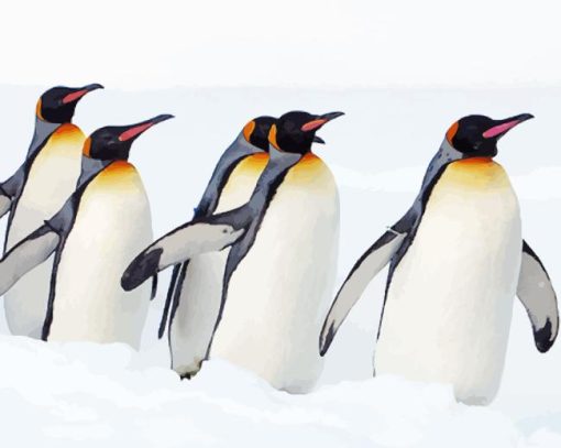 King Penguins In Snow Diamond Painting