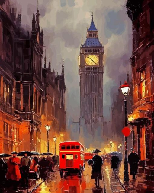 London Street Rainy Day Diamond Painting