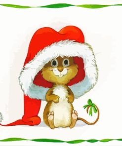 Mouse With Christmas Hat Diamond Painting