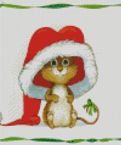 Mouse With Christmas Hat Diamond Painting