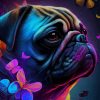 Neon Dog With Butterflies Diamond Painting