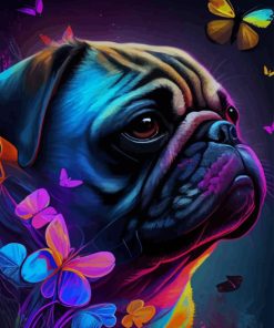 Neon Dog With Butterflies Diamond Painting