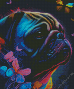 Neon Dog With Butterflies Diamond Painting