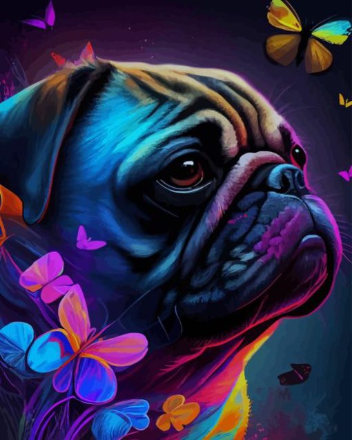 Neon Dog With Butterflies Diamond Painting