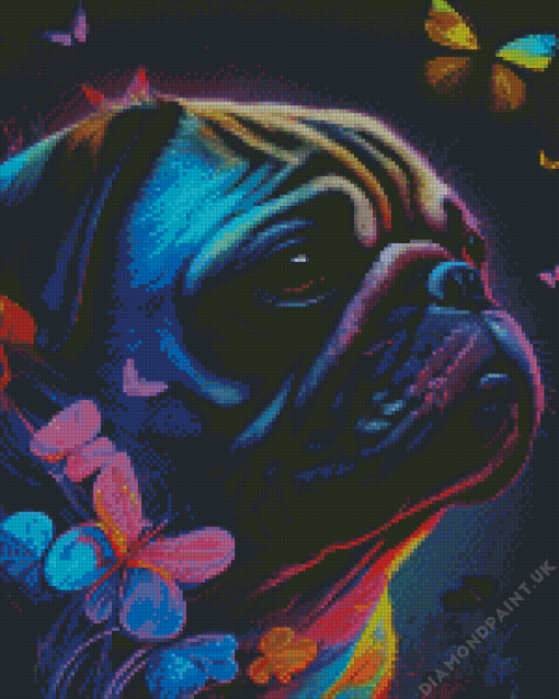 Neon Dog With Butterflies Diamond Painting