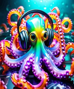 Octopus With Headphones Diamond Painting