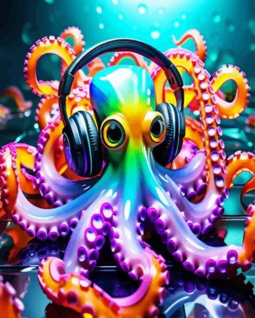 Octopus With Headphones Diamond Painting