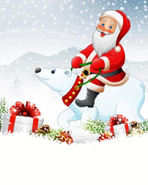 Polar Bears And Santa Claus Diamond Painting