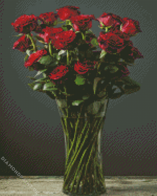 Red Roses In Glass Vase Diamond Painting