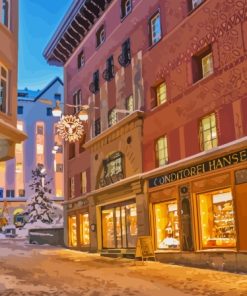 Saint Moritz Snowy Street Diamond Painting